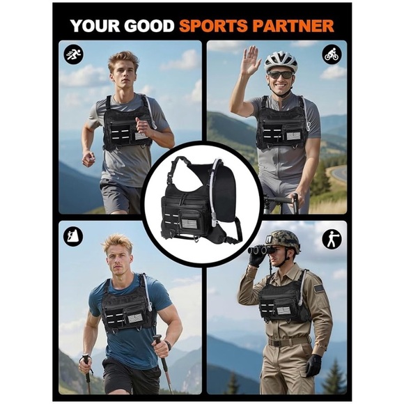 Chest Bag For Men With Accordion Structure, Multiple Pockets With Water Bag, New - Picture 7 of 14